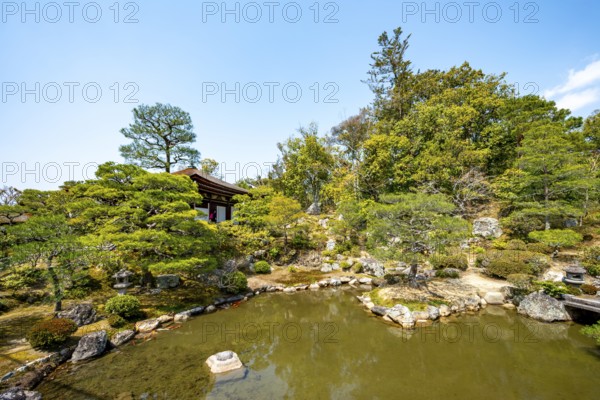 Japanese Garden with Pond, North Garden, Kitaniwa or Hokutei Garden, Ninna-ji Goths, Buddhist Temple Complex, Kyoto, Japan