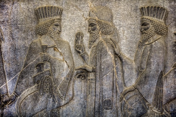 Relief detail of the delegation of peoples bringing gifts to Darius on the stairs of the Apadana Palace, Persepolis