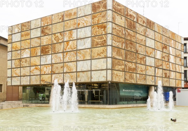 Modern architecture of Museo del Foro de Caesaraugusta, Roman forum museum building, Zaragoza, Aragon, Spain