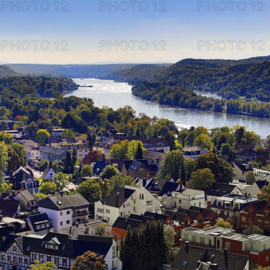 The Rhine seen from the Ulanendenkmal, Rhöndorf, Bad Honnef, Siebengebirge, North Rhine-Westphalia, Germany