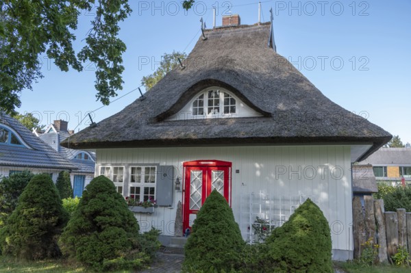 Residential house with thatched roof, Ahrenshoop, Darß, Mecklenburg-Western Pomerania, Germany