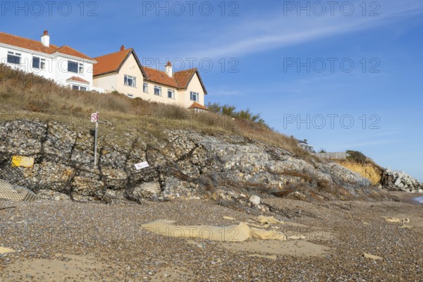 Clifftop houses at risk from coastal erosion, Thorpeness, Suffolk, North Sea coast, England, UK October 2025