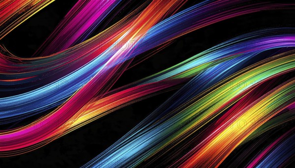 Abstract digital art featuring vibrant, intersecting neon lines creating a geometric pattern, Intersecting neon lines form a vibrant abstract geometric grid against a black background, Seamless looping illustration, colorful diagonal lines, creating a modern dynamic template background, vibrant colored lines and geometric forms for business or technology wallpaper, AI generated