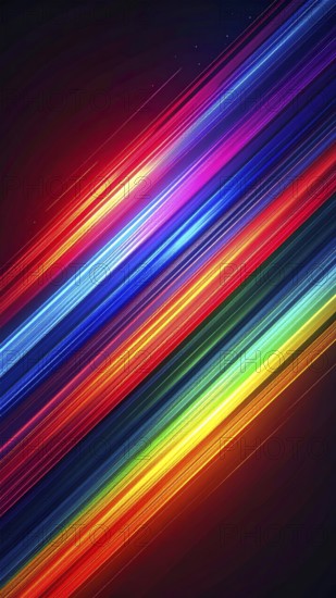 Abstract digital art featuring vibrant, intersecting neon lines creating a geometric pattern, Intersecting neon lines form a vibrant abstract geometric grid against a black background, Seamless looping illustration, colorful diagonal lines, creating a modern dynamic template background, vibrant colored lines and geometric forms for business or technology wallpaper, AI generated