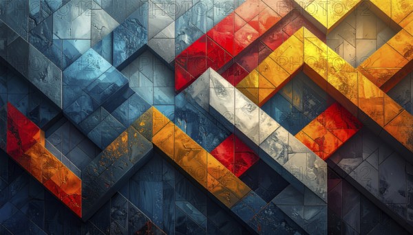 Abstract modern template, geometric effect stylized as mosaic tile, vibrant colorful business wallpaper illustration, pattern and textured geometric forms, wall art poster design, AI generated