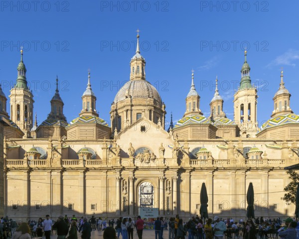 Towers and domes on roof of Basilica of Our Lady of the Pillar cathedral church, Zaragoza, Aragon, Spain