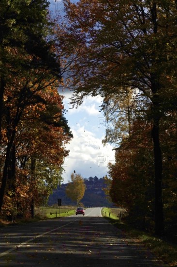 Car Road in autumn, autumn leaves, Germany