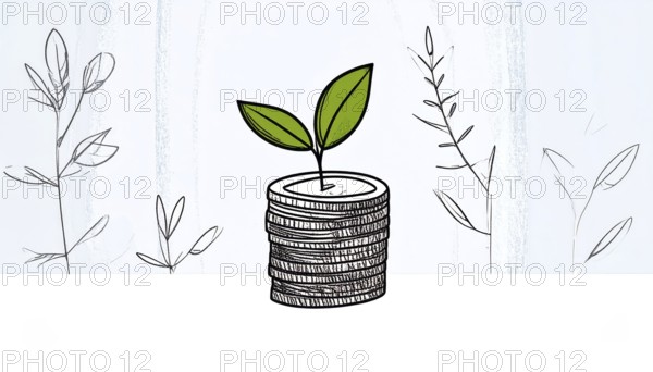 Green earth globe with silver coin stack symbolizing global finance economy and sustainable growth, abstract geometric vector illustration, wallpaper template background, AI generated