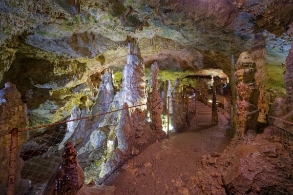Nebelhöhle, stalactite cave in the Swabian Jura, stalactites, stalactite forest, interior view, Lichtenstein, Baden-Württemberg, Germany