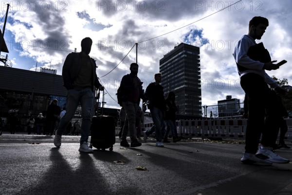 Passers-by in downtown Essen at the main train station, North Rhine-Westphalia, Germany