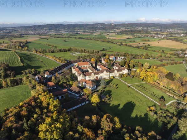 Salem Castle School and Boarding School, Salem International College, former imperial abbey, museum, concert area, former monastery of Order of Cistercians, aerial view, Lake Constance District, Linzgau, Baden-Württemberg, Germany