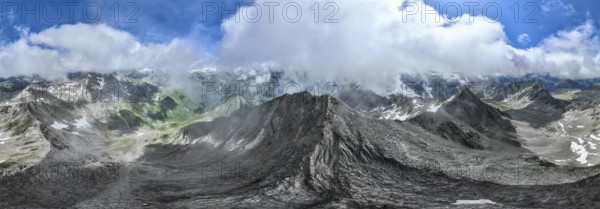 360° alpine panorama, aerial view, Lasörling summit, Lasörling Group, Hohe Tauern, East Tyrol, Austria