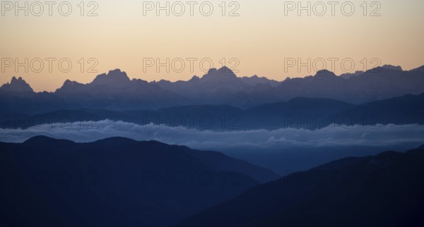 Mountain panorama at sunset, Stubai Alps, South Tyrol, Italy