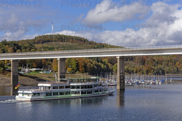 Marina, excursion ship, Talbrücke, Sondern, Olpe, Biggesee, Sauerland, North Rhine-Westphalia, Germany