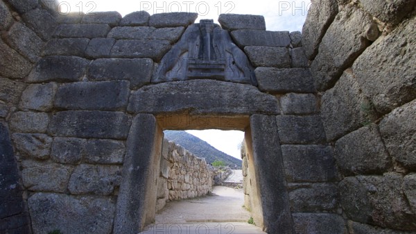 Lion Gate, Mycenae, archaeological site, UNESCO World Heritage Site, Mycenae, Mycenae, important city in the pre-classical period, Peloponnese, peninsula, Greece