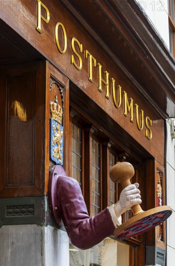 The Posthumus Shop, stationery boutique, shop façade with decorative stamp motifs, St. Luciensteeg, Amszerdam, the Netherlands