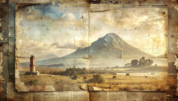 Grunge old public newspaper, texture background wallpaper illustration, vintage tattered yellow press news, AI generated