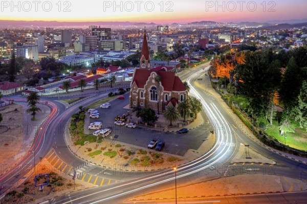 View of the Evangelical Lutheran Christ Church from 1910, blue hour, Windhoek, Khomas region, Namibia