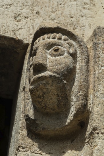 Porch sculptures of the romanesque church of Mailhat, Puy de Dome department, Auvergne-Rhone-Alpes, France
