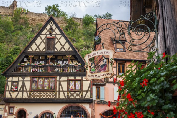 Decorated half-timbered house in the old town centre of Kaysersberg