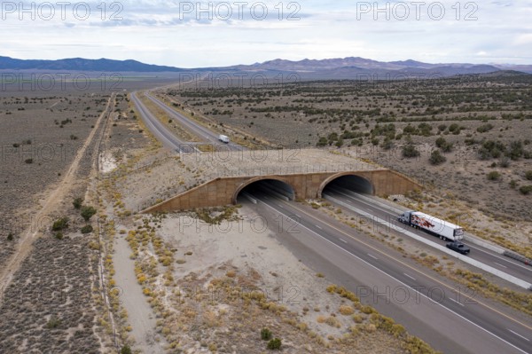 Wells, Nevada - A wildlife overpass on Interstate 80 east of Wells allows elk, deer, mountain lions and other animals to safety cross the freeway, reducing collisions with vehicles