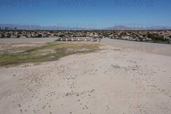 Las Vegas, Nevada - A water detention basin, one of about 100 built by the Clark County Regonal Flood Control District to temporarily collect stormwater, protecting neighborhoods from flooding