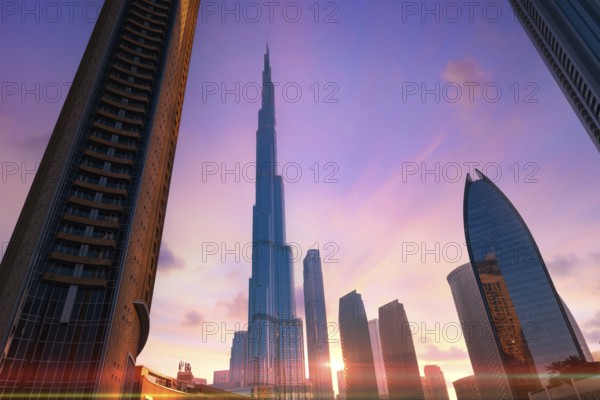 UAE, Dubai downtown financial skyline and business shopping center near Dubai Mall