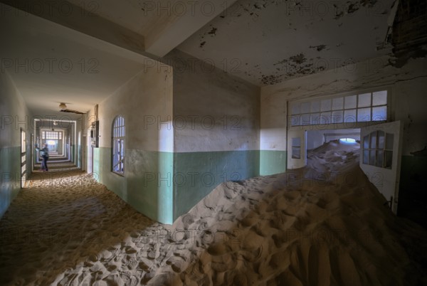Former hospital full of sand, Kolmanskop, restricted diamond area, Karas region, Namibia