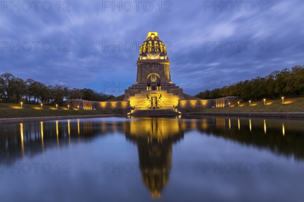 Monument to the Battle of the Nations, Lake of Tears, Blue Hour, Leipzig, Saxony, Germany