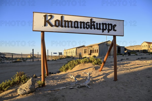Sign Kolmanskuppe, Kolmanskuppe, near Lüderitz, Karas Region, Namibia
