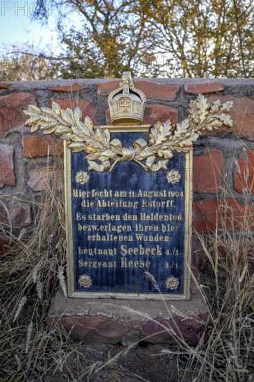 Memorial plaque at the German military cemetery at Waterberg, Otjozondjupa region, Namibia
