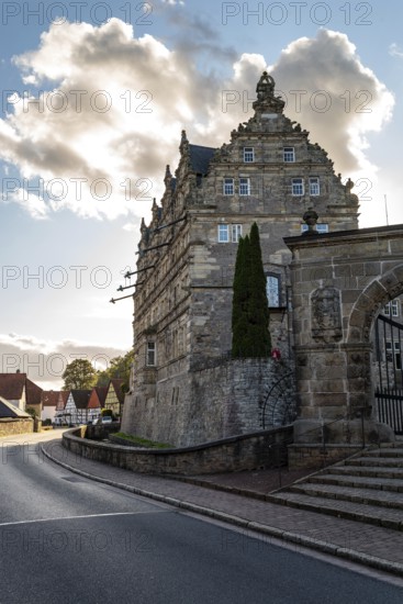 Hämelschenburg Castle, a moated castle and major work of the Weser Renaissance, near Emmerthal, Weserbergland, Lower Saxony, Germany