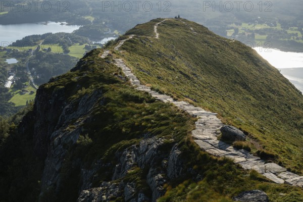 Upper section of the Rørsethornet stone staircase, with 3292 steps one of the longest continuous stone staircases in the world, Sherpatreppe or Midsundtreppe or Midsundtrappene, Rørsethornet hike, Otroya or Otrøya island, Møre og Romsdal, Norway