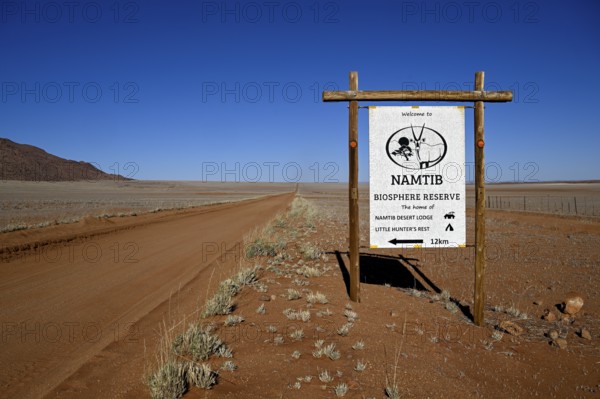 Namtib Biosphere Reserve sign on the D707, Tiras Mountains, Karas Region, Namibia