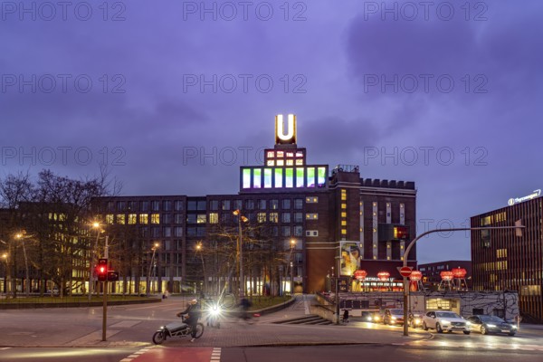 Dortmund landmark U, centre for art and creativity in the former Union Brewery at dusk, Dortmund, North Rhine-Westphalia, Germany