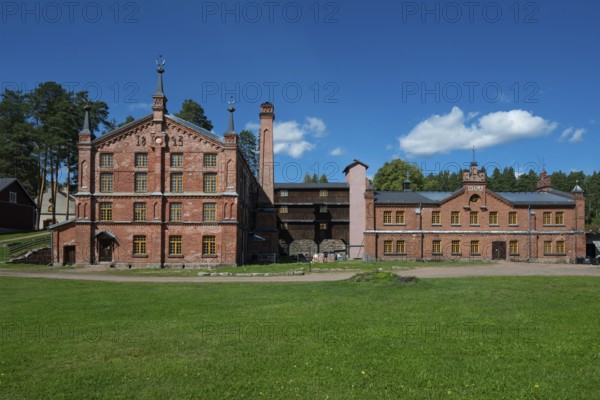 Brick building, former paper factory and mill for the production of groundwood pulp board, UNESCO World Heritage Site Verla Factory Village, Maailmanperintökohde Verlan puuhiomo ja pahvitehdas, Verla Rapids, Kymenlaakso, near Kouvola, Finland
