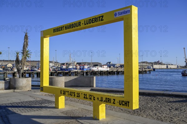 Frame for souvenir photos at the waterfront, Robert Harbour, Lüderitz, Karas Region, Namibia
