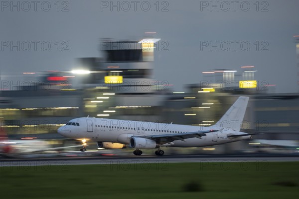 Eurowings Airbus lands at Düsseldorf Airport, North Rhine-Westphalia, Germany