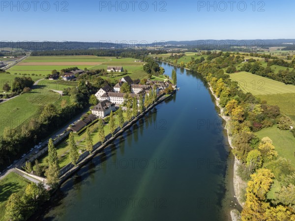Aerial view of the former convent of the Dominican nuns St Katharinental am Rhein near Diessenhofen, Willisdorf, Canton Thurgau, Switzerland