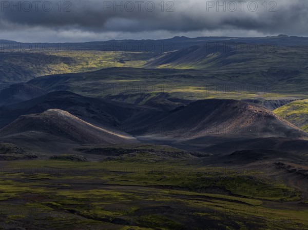Volcanic landscape, mountains, cloudy, aerial view, summer, Reykjanes, Iceland
