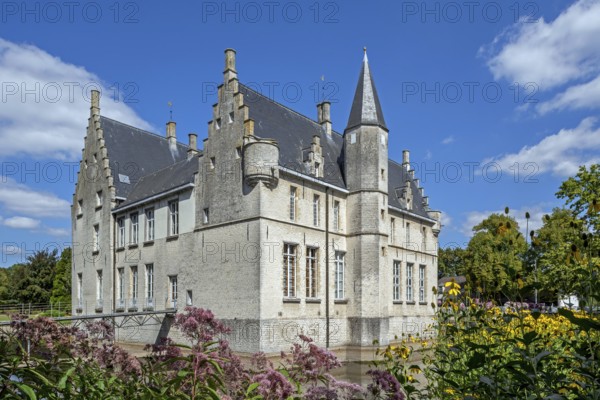 Kasteel Cortewalle, 15th century moated castle in Flemish Renaissance style at Beveren in summer, Waasland, East Flanders, Belgium