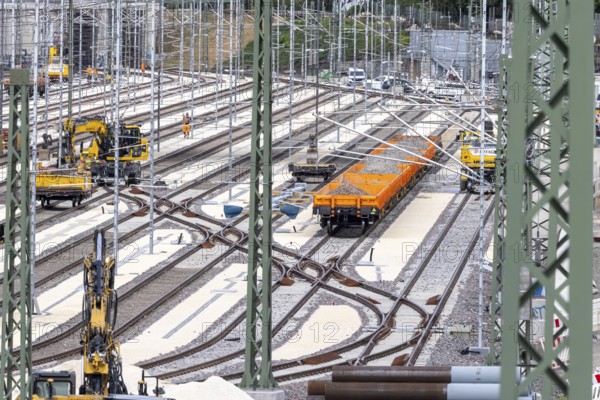 New Untertürkheim railway sidings. Train services are being reorganised as part of Stuttgart 21. Among other things, 33 sidings are being built. Stuttgart, Baden-Württemberg, Germany