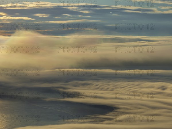 Fog, clouds, morning mood, mountains, aerial view, summer, Höfn, Iceland