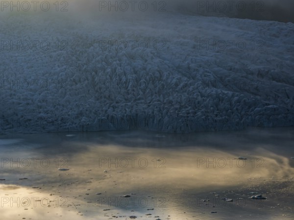 Icebergs, ice floes, glacial lake, glacier, summer, evening mood, aerial view, Fjallsjökull, Vatnajökull National Park, Iceland