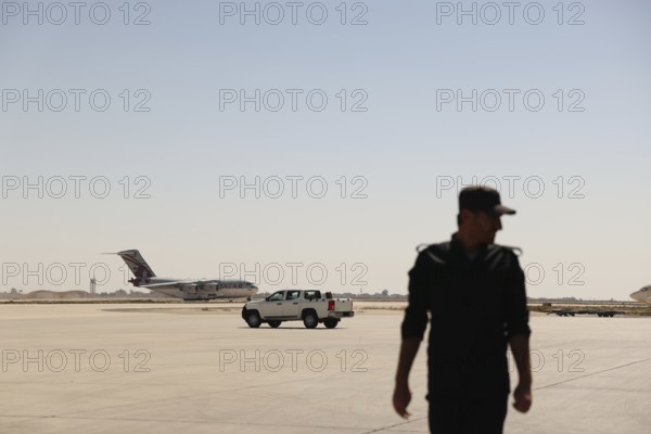 A Qatari plane carrying humanitarian and medical aid arrives at Damascus International Airport as part of Qatar's air and land relief bridge to support the Syrian people during the recovery phase, Damascus, Damascus, Syria