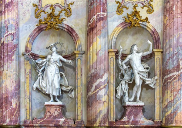 Interior design and exhibition rooms in the Würzburg Residence, imposing 18th century palace with frescoes, paintings and valuable works of art, Würzburg, Bavaria, Germany