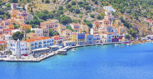 Gialos harbour, high angle view, Symi Island, Dodecanese Islands, Greece