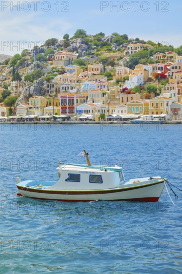 View of Gialos Harbour, Gialos, Symi Island, Dodecanese Islands, Greece