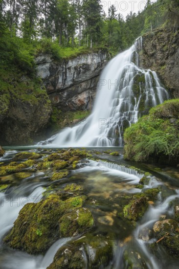Summer nature experience at the Golling waterfall with lots of water, Golling an der Salzach, Austria