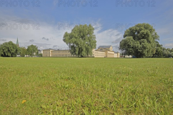 Classicist stables and ministry, lawn, park, Schwerin, Mecklenburg-Western Pomerania, Germany